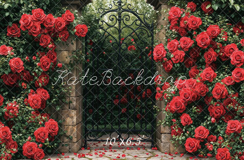 Kate Red Roses Garden Gate Backdrop Designed by Emetselch -UK