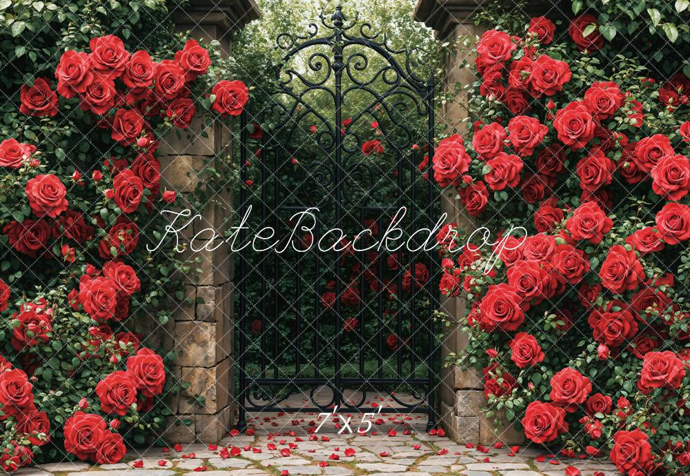 Kate Red Roses Garden Gate Backdrop Designed by Emetselch -UK