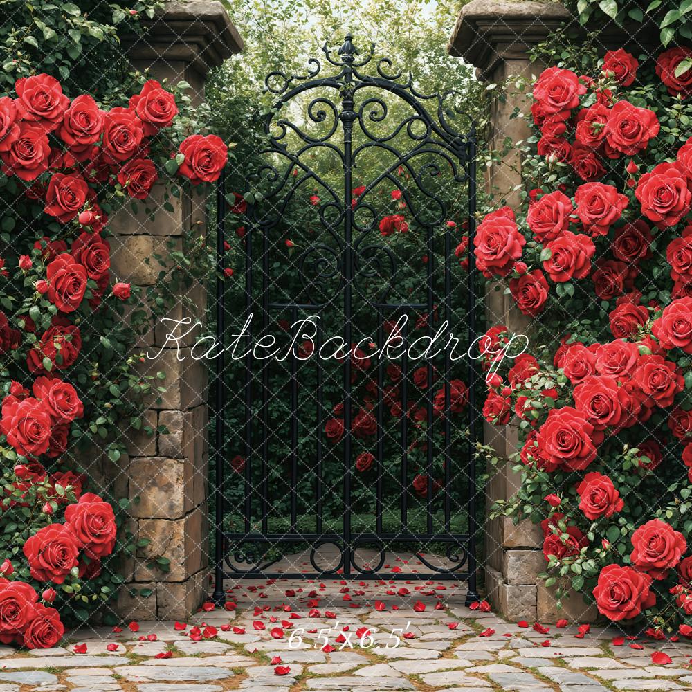 Kate Red Roses Garden Gate Backdrop Designed by Emetselch -UK
