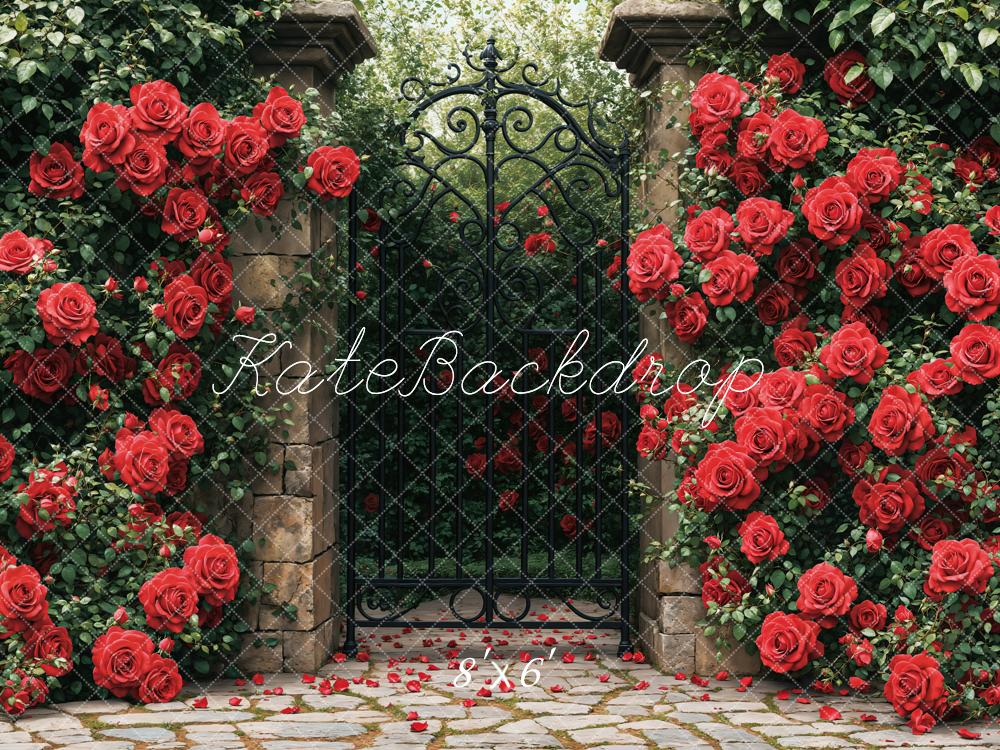 Kate Red Roses Garden Gate Backdrop Designed by Emetselch -UK