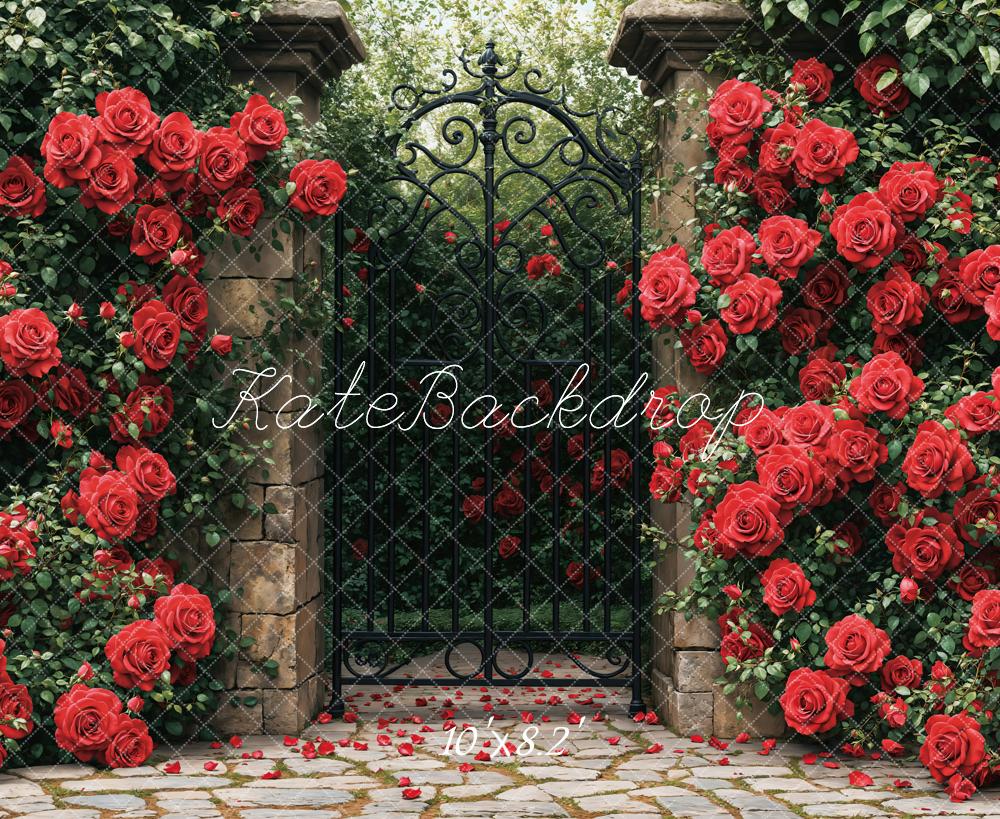 Kate Red Roses Garden Gate Backdrop Designed by Emetselch -UK