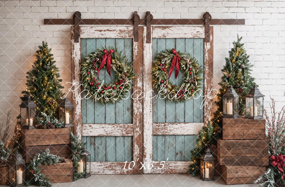 Kate Christmas Rustic Vintage Blue Door Backdrop Designed by Emetselch -UK