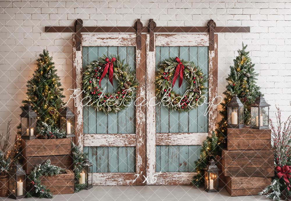 Kate Christmas Rustic Vintage Blue Door Backdrop Designed by Emetselch -UK