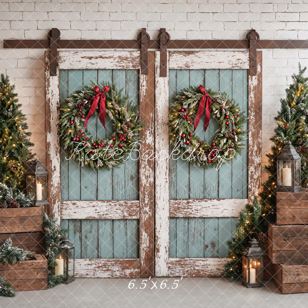 Kate Christmas Rustic Vintage Blue Door Backdrop Designed by Emetselch -UK