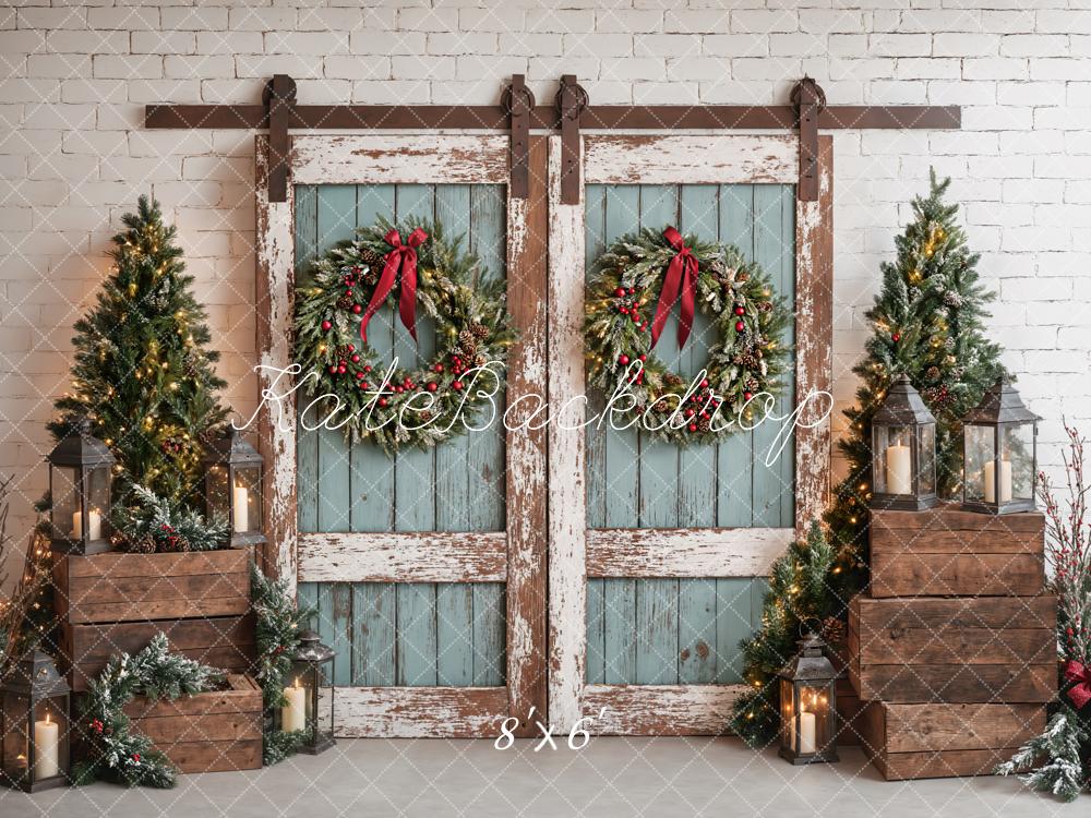 Kate Christmas Rustic Vintage Blue Door Backdrop Designed by Emetselch -UK