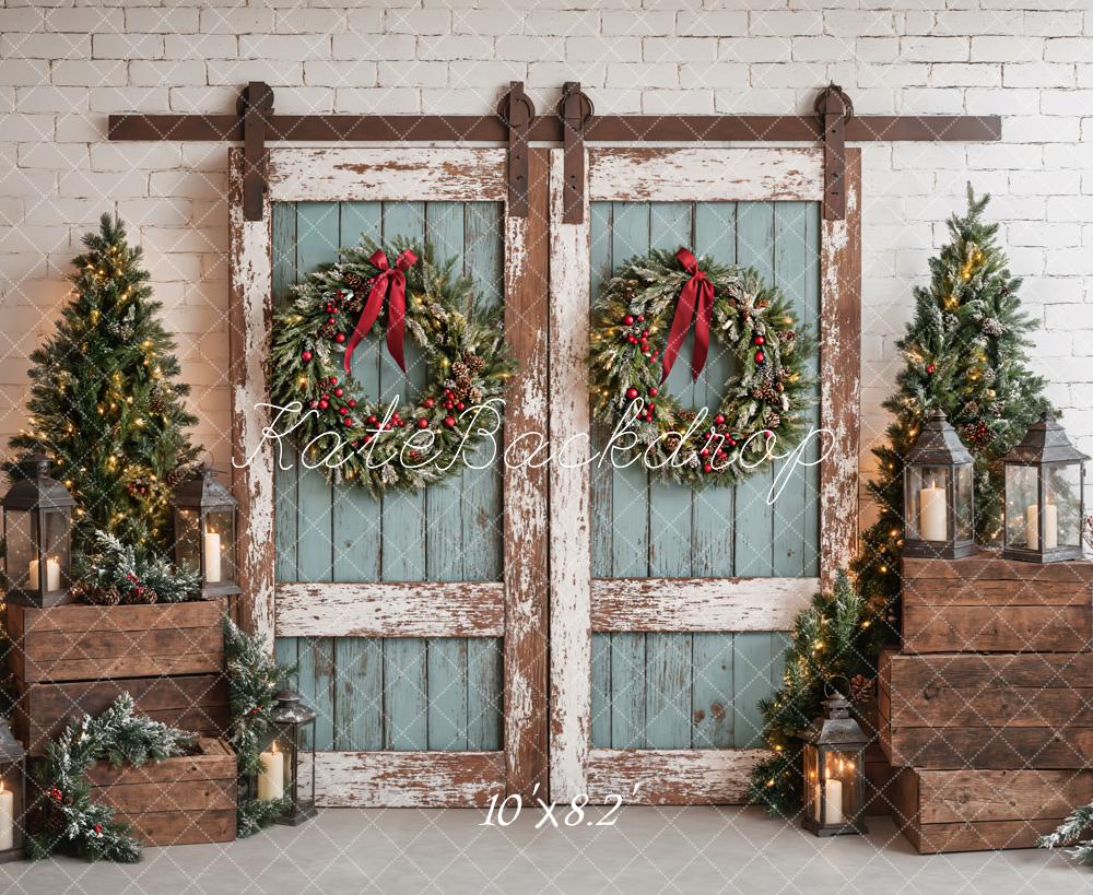 Kate Christmas Rustic Vintage Blue Door Backdrop Designed by Emetselch -UK