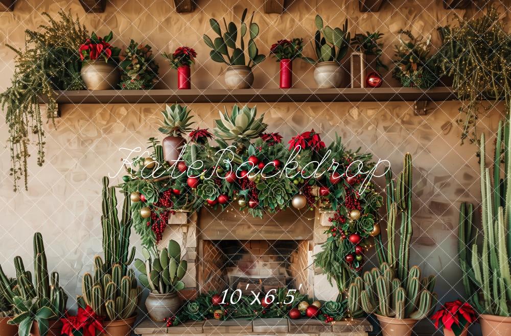Kate Rustic Christmas Cactus Fireplace Backdrop Designed by Patty Robert -UK
