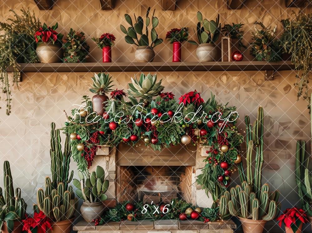Kate Rustic Christmas Cactus Fireplace Backdrop Designed by Patty Robert -UK