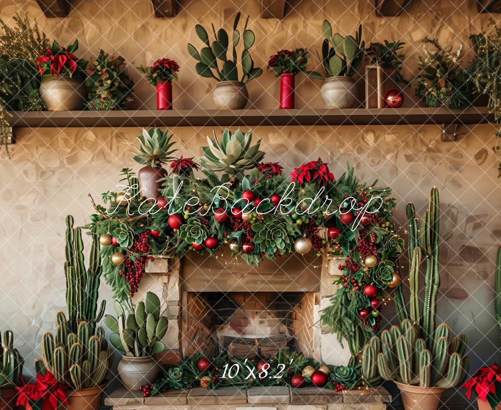 Kate Rustic Christmas Cactus Fireplace Backdrop Designed by Patty Robert -UK