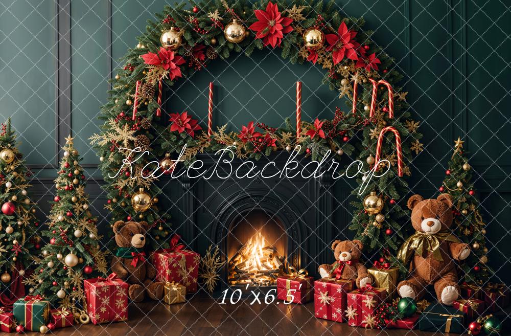 Kate Christmas Tree Fireplace Teddy Bear Backdrop Designed by Emetselch -UK