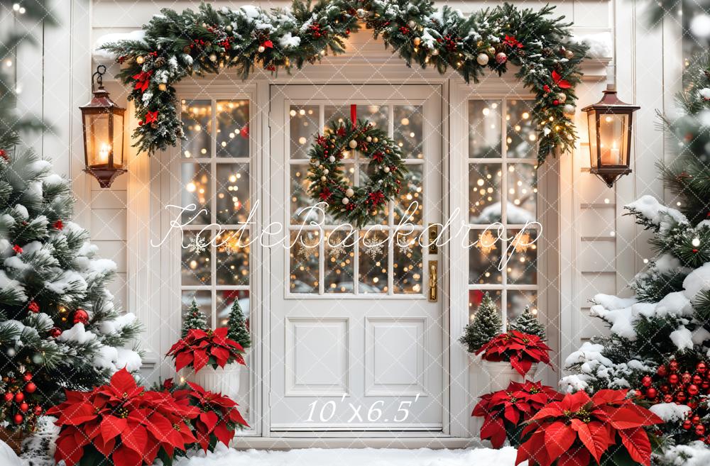 Kate Christmas Tree White Door Wreath Snow Backdrop Designed by Emetselch