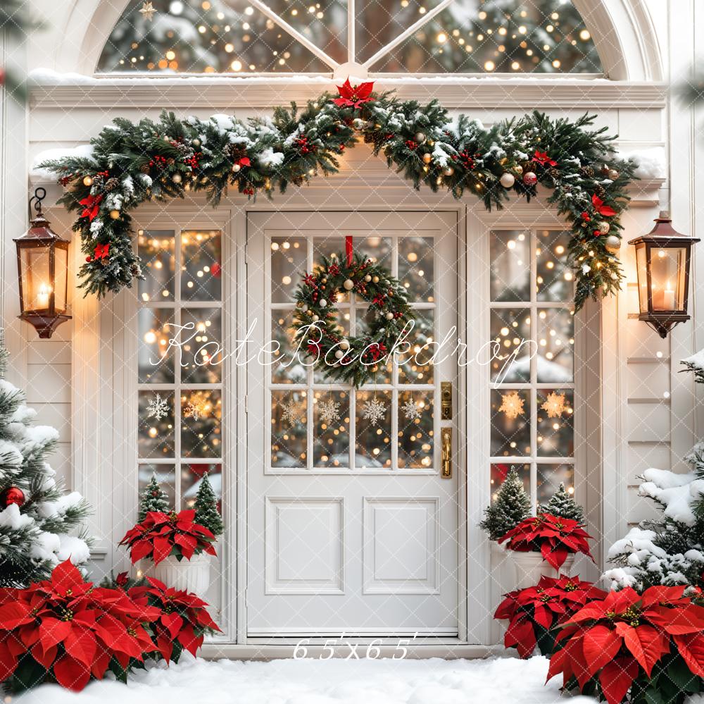 Kate Christmas Tree White Door Wreath Snow Backdrop Designed by Emetselch