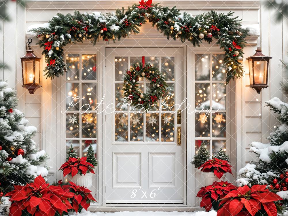 Kate Christmas Tree White Door Wreath Snow Backdrop Designed by Emetselch