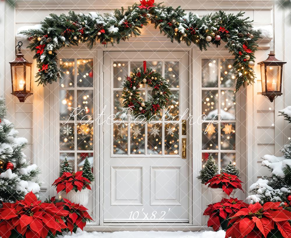 Kate Christmas Tree White Door Wreath Snow Backdrop Designed by Emetselch