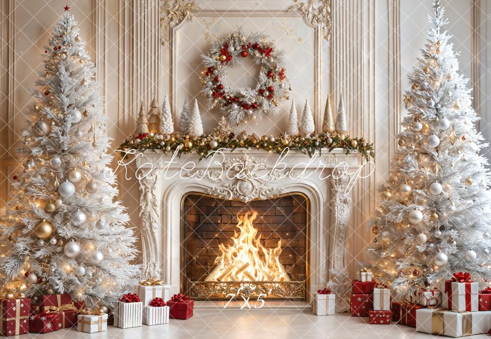 On Sale Kate Christmas Fireplace White Trees Gifts Backdrop Designed by Emetselch -UK