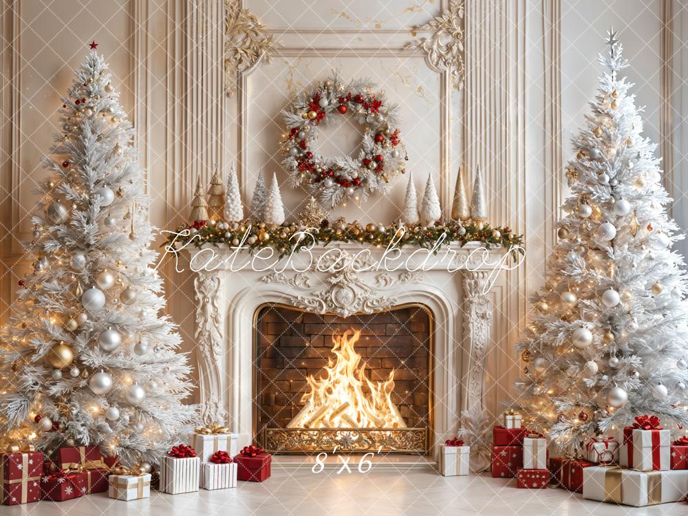 On Sale Kate Christmas Fireplace White Trees Gifts Backdrop Designed by Emetselch -UK