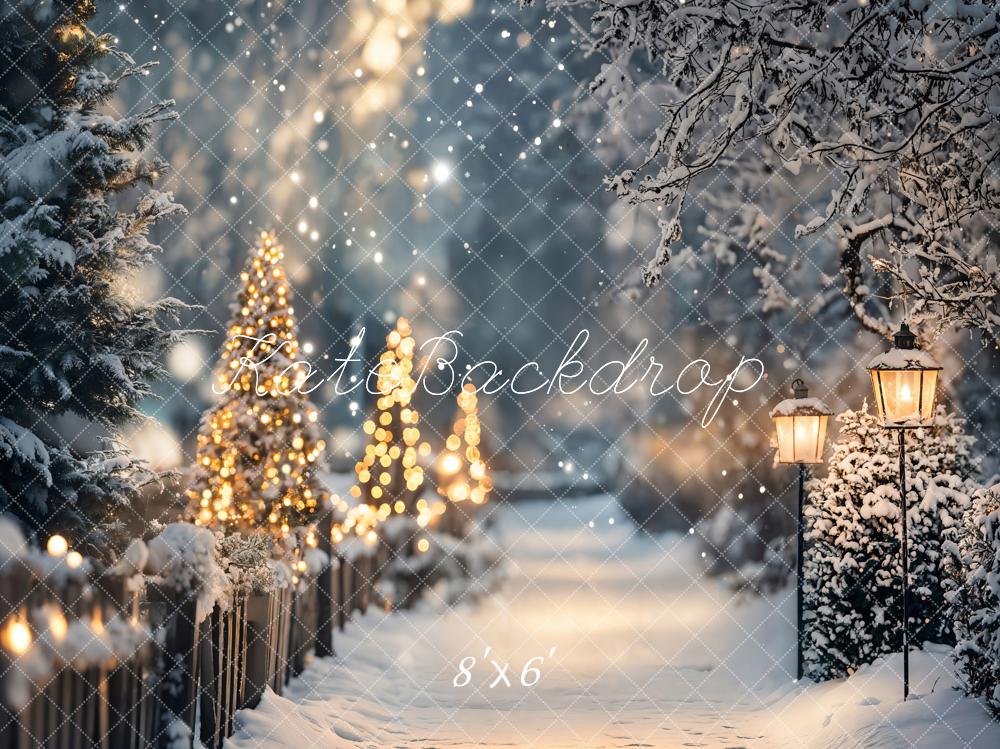 Kate Christmas Tree Lights Winter Snowy Path Backdrop Designed by Emetselch -UK