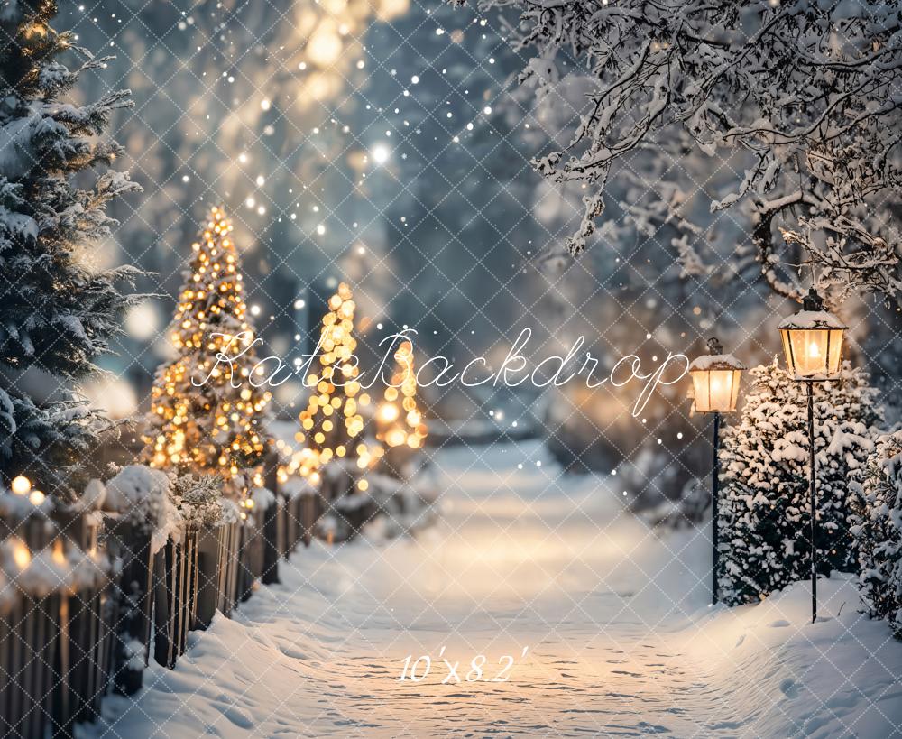 Kate Christmas Tree Lights Winter Snowy Path Backdrop Designed by Emetselch -UK
