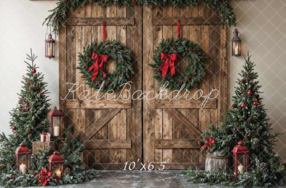 Lightning Deals Kate Christmas Wooden Barn Door With Wreath Backdrop Designed by Emetselch -UK