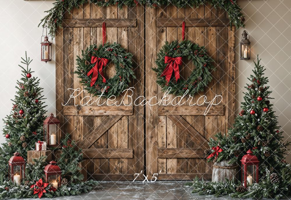 Lightning Deals Kate Christmas Wooden Barn Door With Wreath Backdrop Designed by Emetselch -UK
