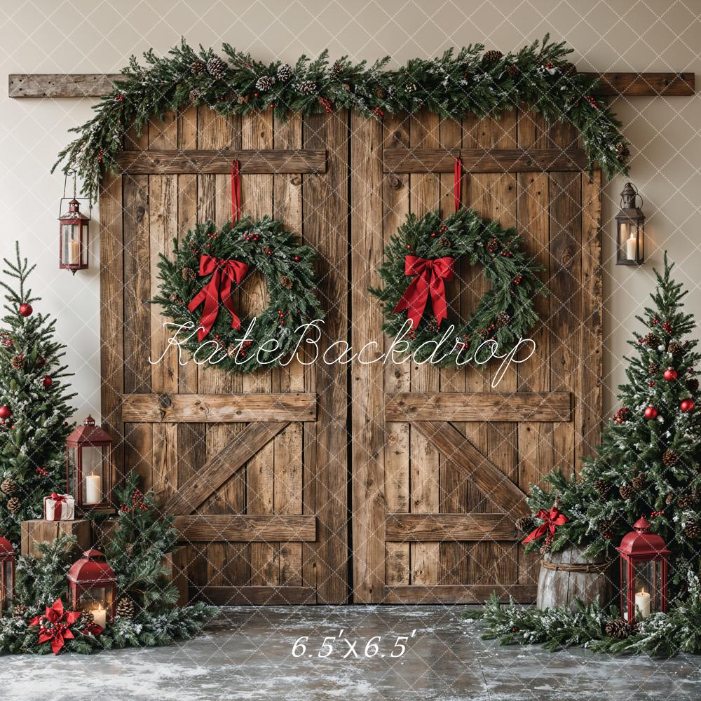 Lightning Deals Kate Christmas Wooden Barn Door With Wreath Backdrop Designed by Emetselch -UK