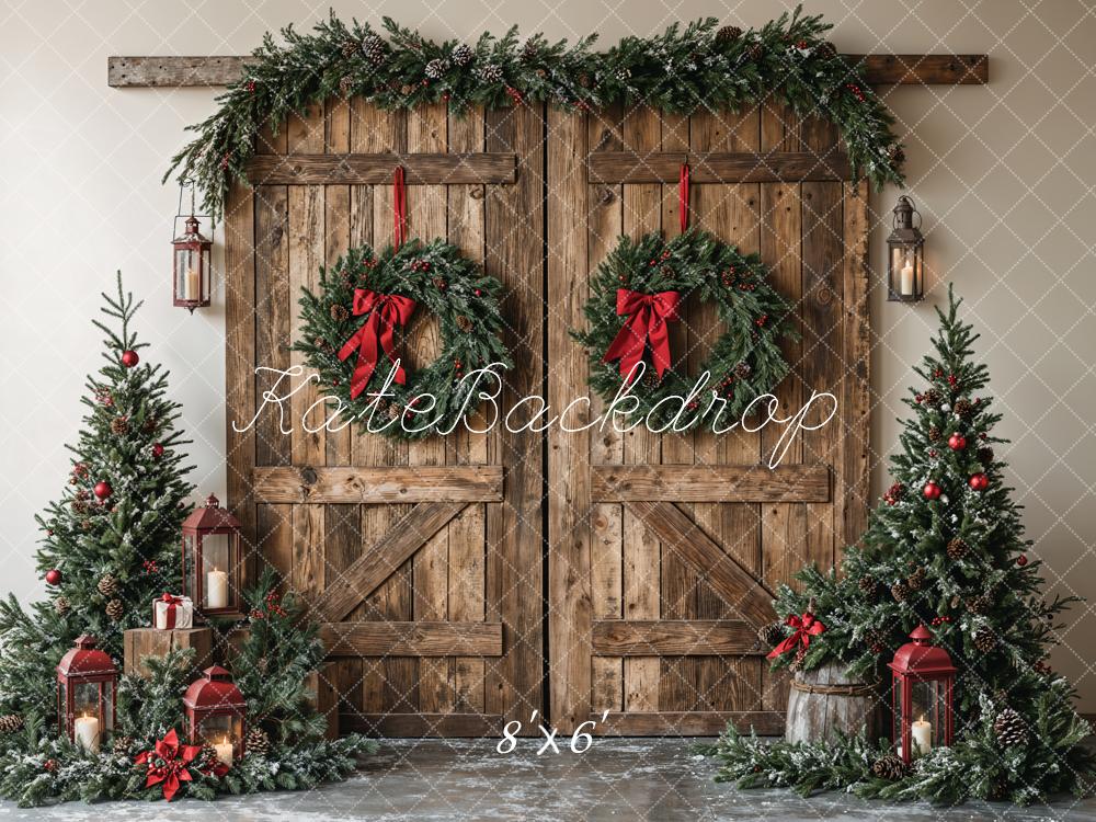 Lightning Deals Kate Christmas Wooden Barn Door With Wreath Backdrop Designed by Emetselch -UK