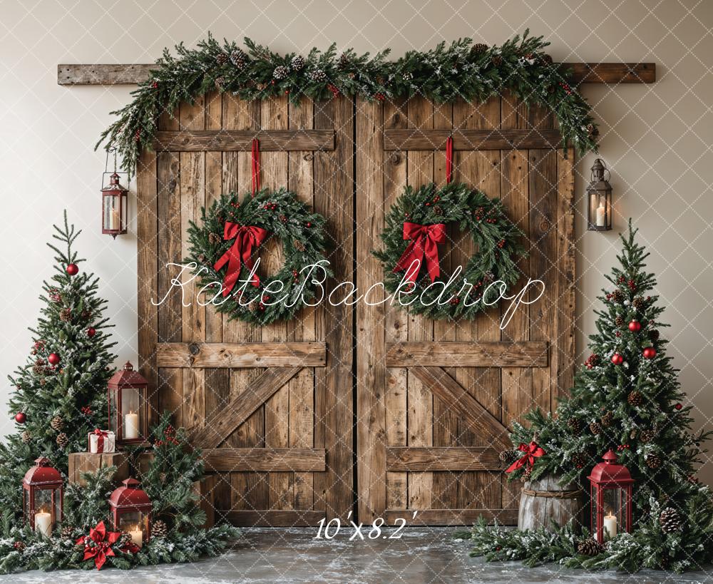 Lightning Deals Kate Christmas Wooden Barn Door With Wreath Backdrop Designed by Emetselch -UK