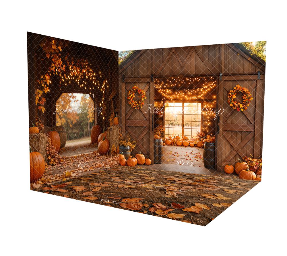 Kate Autumn Wooden Door Pumpkin Barn Lights Window Room Set -UK