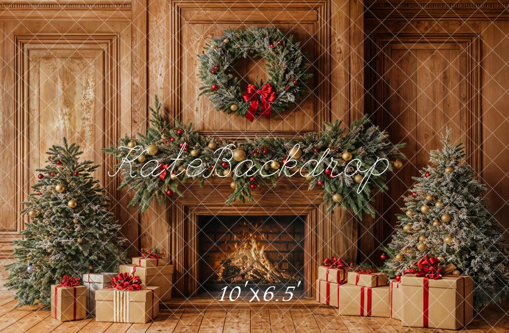 Kate Christmas Fireplace Wooden Wall Backdrop Designed by Emetselch -UK