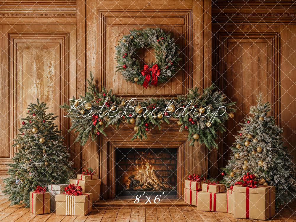 Kate Christmas Fireplace Wooden Wall Backdrop Designed by Emetselch -UK