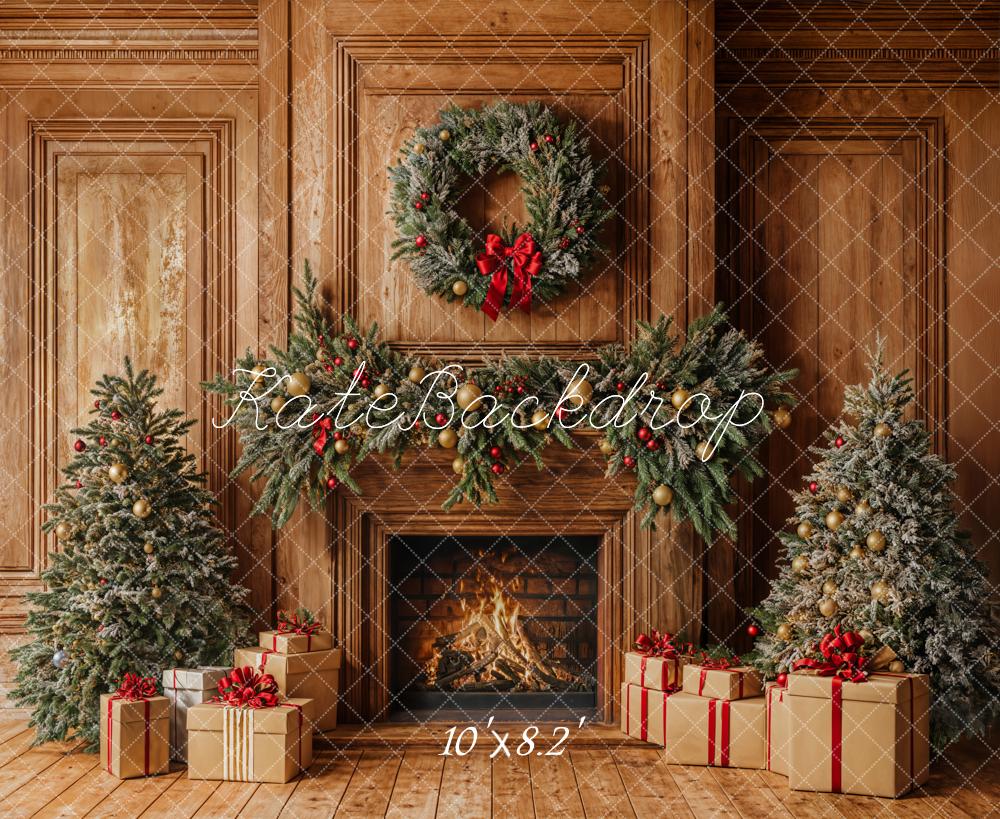 Kate Christmas Fireplace Wooden Wall Backdrop Designed by Emetselch -UK