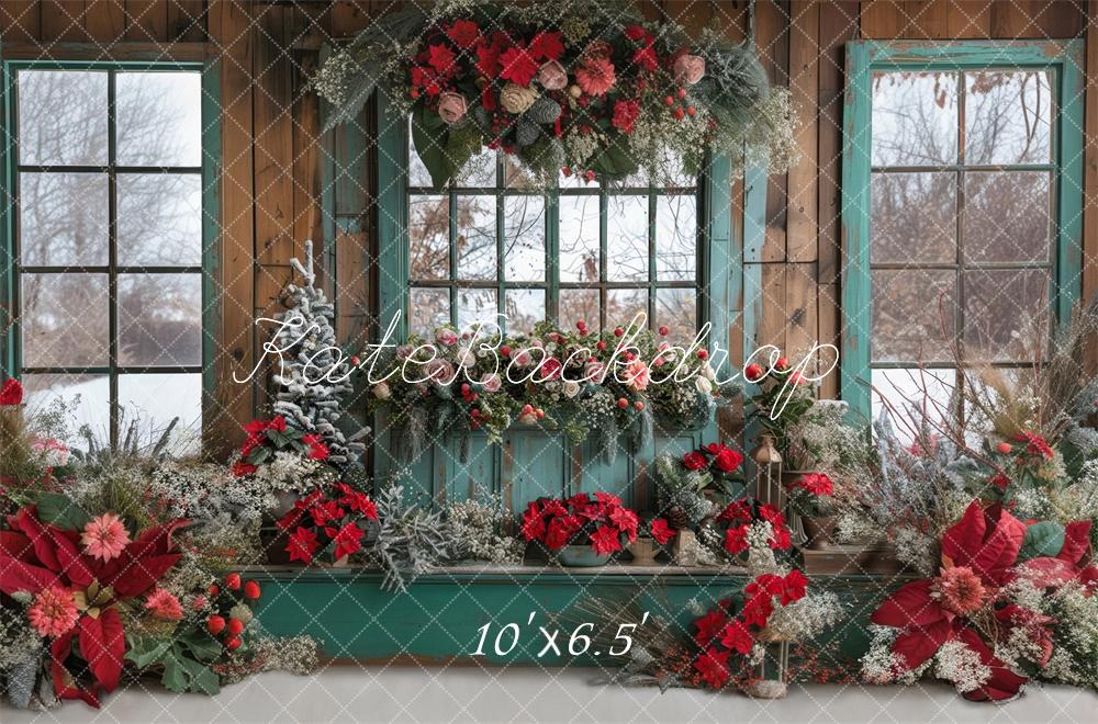 Kate Christmas Floral Blue Window Backdrop Designed by Laura Bybee -UK