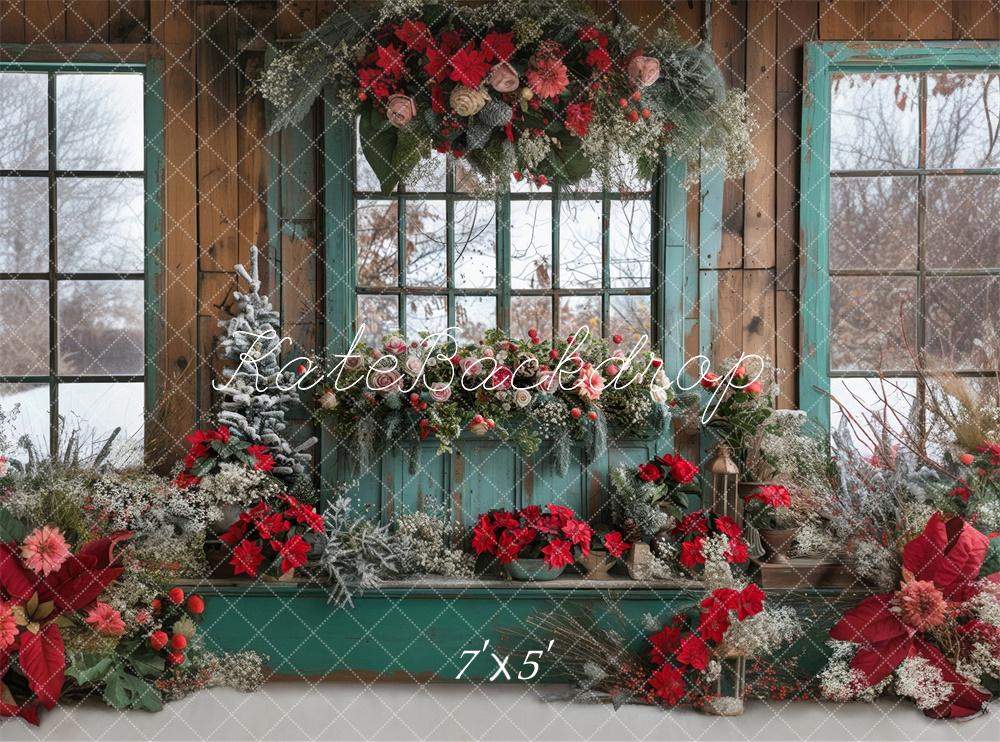 Kate Christmas Floral Blue Window Backdrop Designed by Laura Bybee -UK