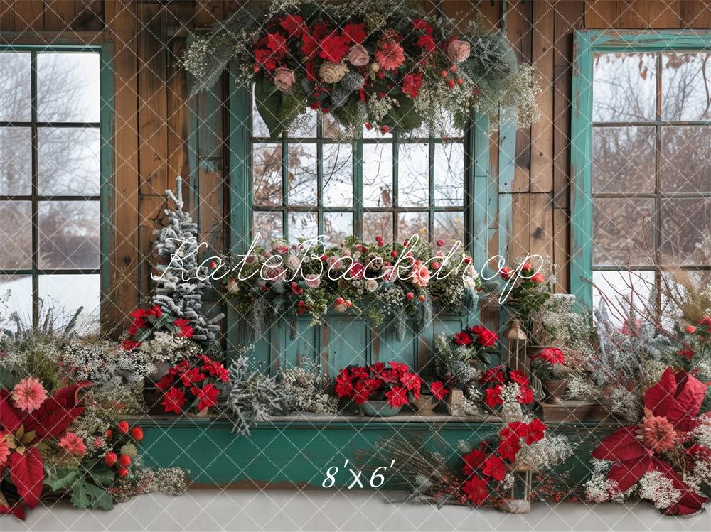 Kate Christmas Floral Blue Window Backdrop Designed by Laura Bybee -UK