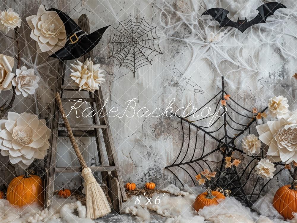 Kate Halloween Spooky Pumpkins Spiderweb Backdrop Designed by Mini MakeBelieve -UK