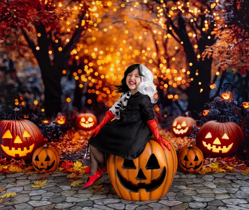 Kate Halloween Pumpkin Lights Path Backdrop Designed by Mini MakeBelieve