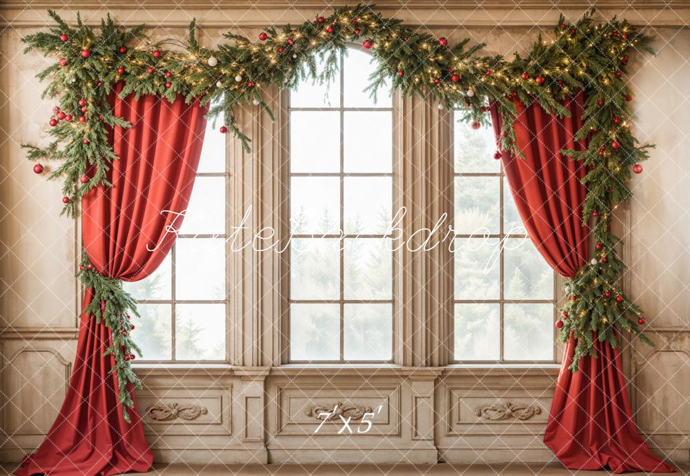 Kate Christmas Window Red Curtains Backdrop Designed by Emetselch
