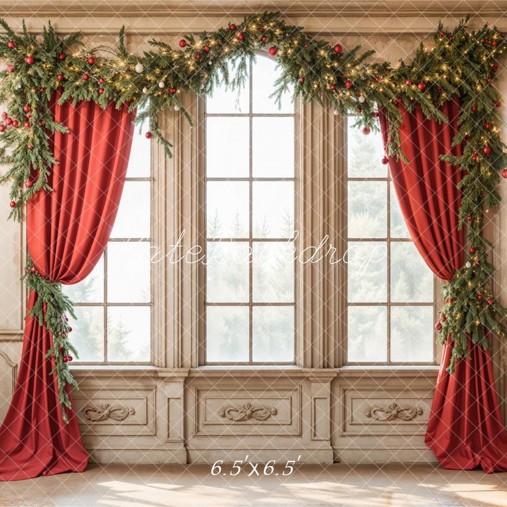 Kate Christmas Window Red Curtains Backdrop Designed by Emetselch