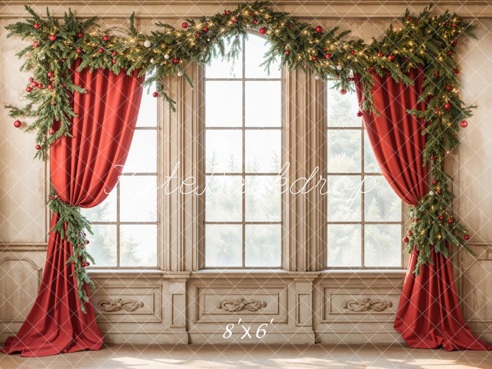 Kate Christmas Window Red Curtains Backdrop Designed by Emetselch
