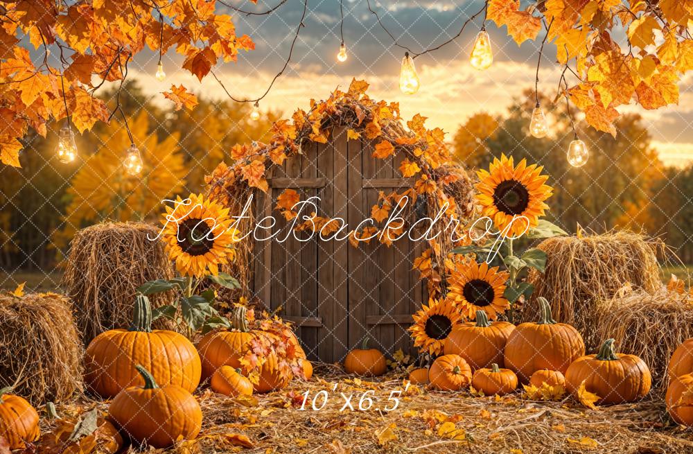 Kate Autumn Pumpkin Sunflower Barn Backdrop Designed by Emetselch -UK