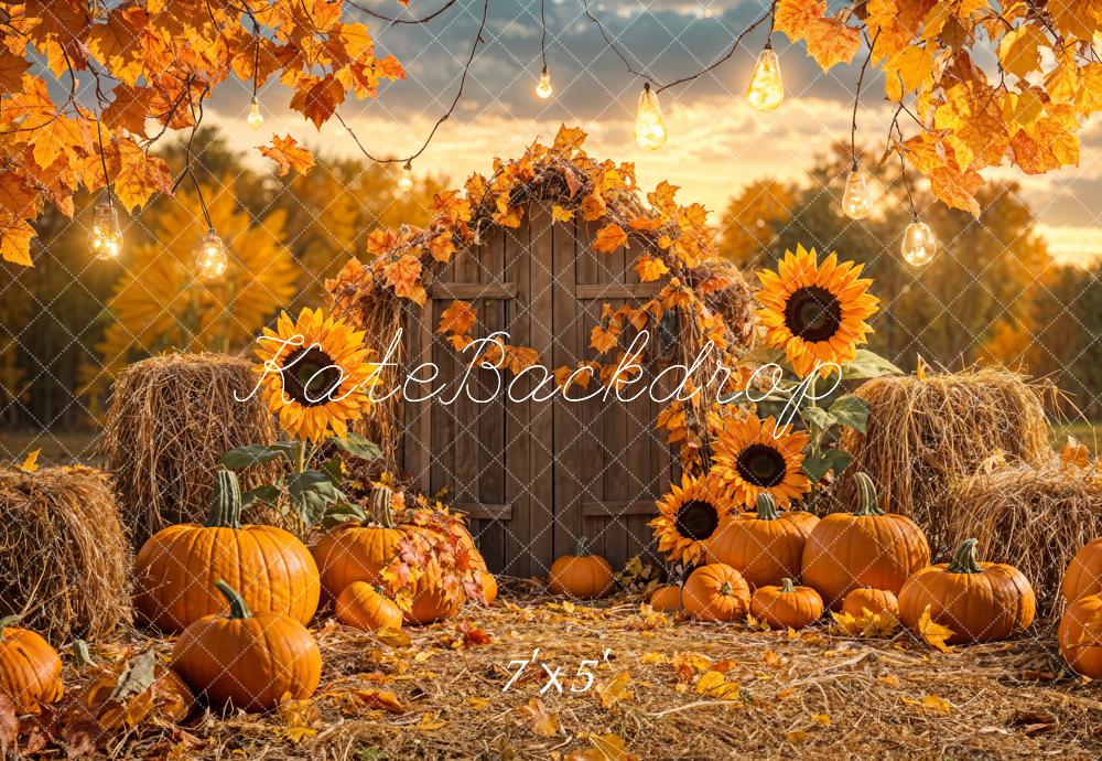 Kate Autumn Pumpkin Sunflower Barn Backdrop Designed by Emetselch -UK