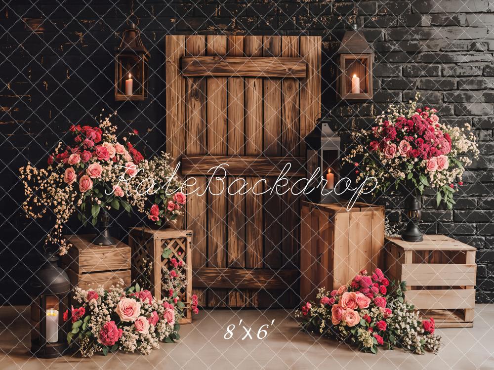 Lightning Deals Kate Rustic Floral Wooden Door Backdrop Designed by Emetselch -UK