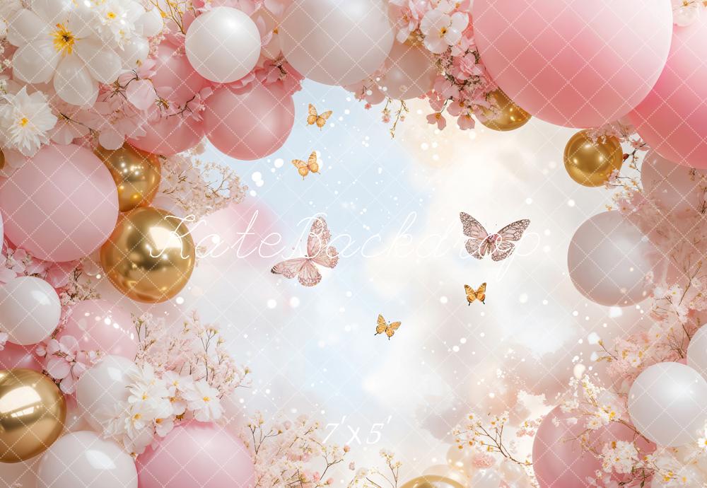 On Sale Kate Floral Pink Balloon Butterfly Backdrop Designed by Emetselch -UK