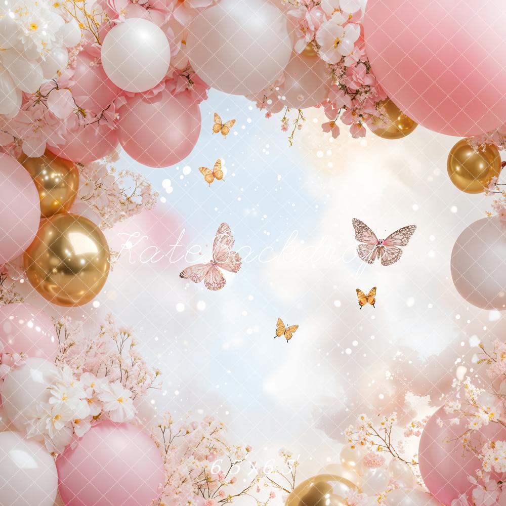 On Sale Kate Floral Pink Balloon Butterfly Backdrop Designed by Emetselch -UK