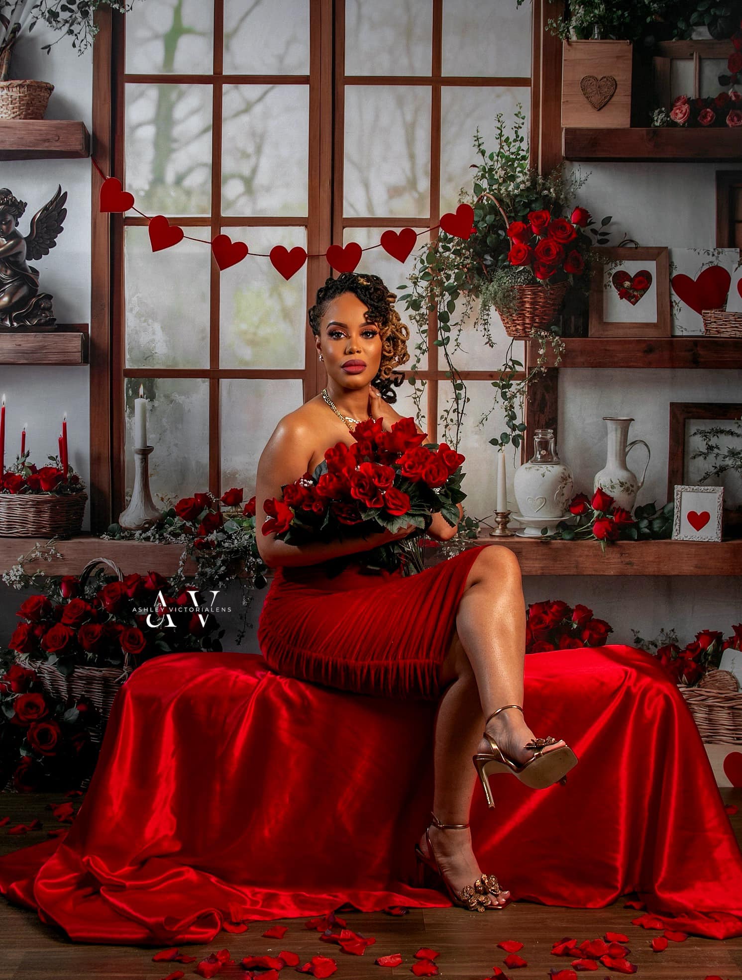 Kate Valentine's Day Roses Shelves Backdrop Designed by Emetselch -UK