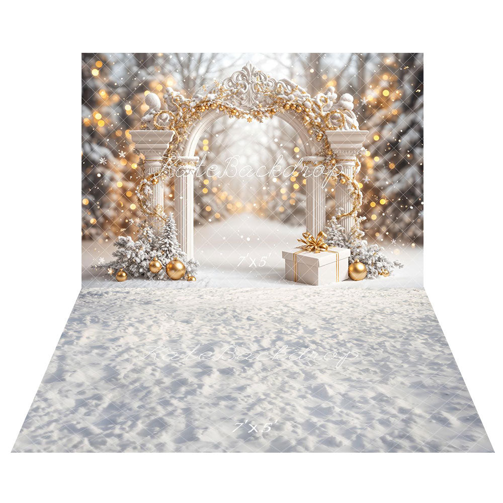 Lightning Deals Kate Christmas Snowy Wonderland Retro Arch Backdrop+Snow Texture Floor Backdrop -UK
