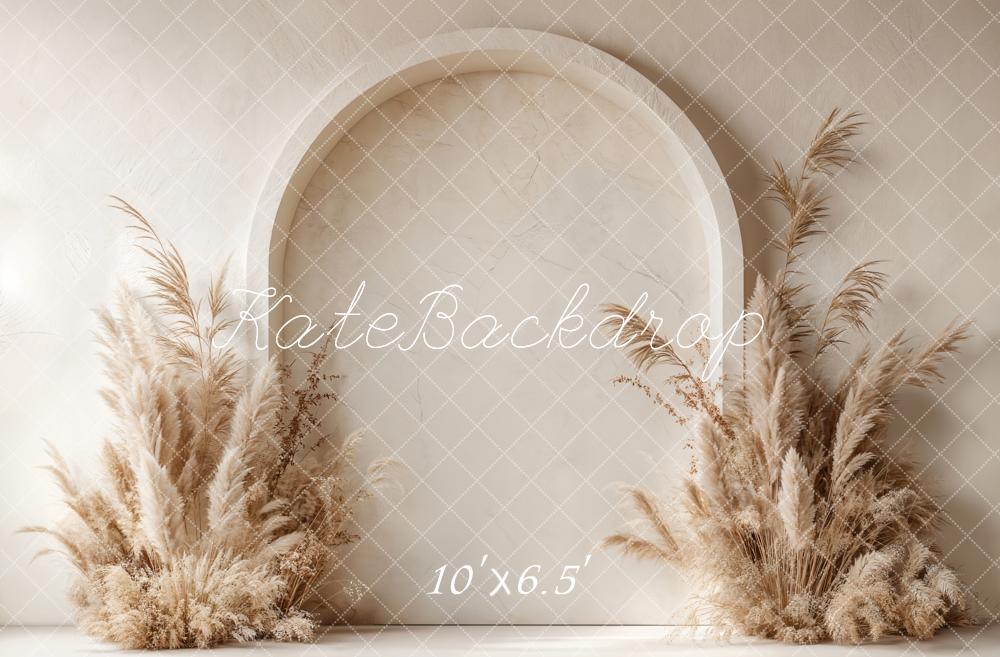 Kate Boho Arch Pampas Grass Fleece Backdrop Designed by Emetselch -UK