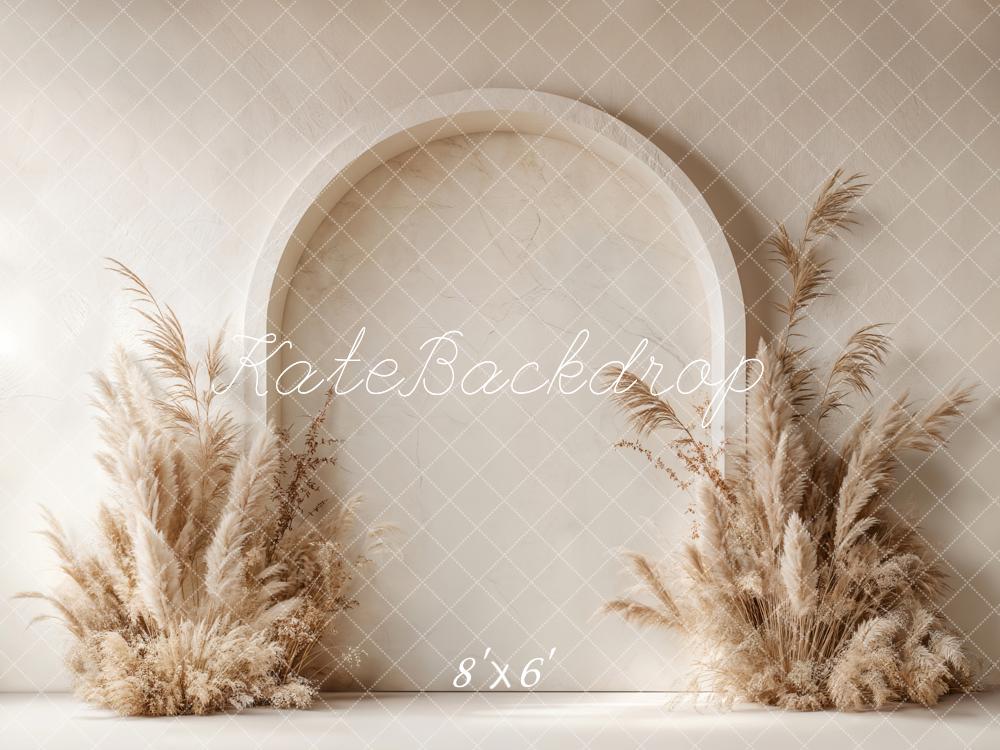 Kate Boho Arch Pampas Grass Fleece Backdrop Designed by Emetselch -UK
