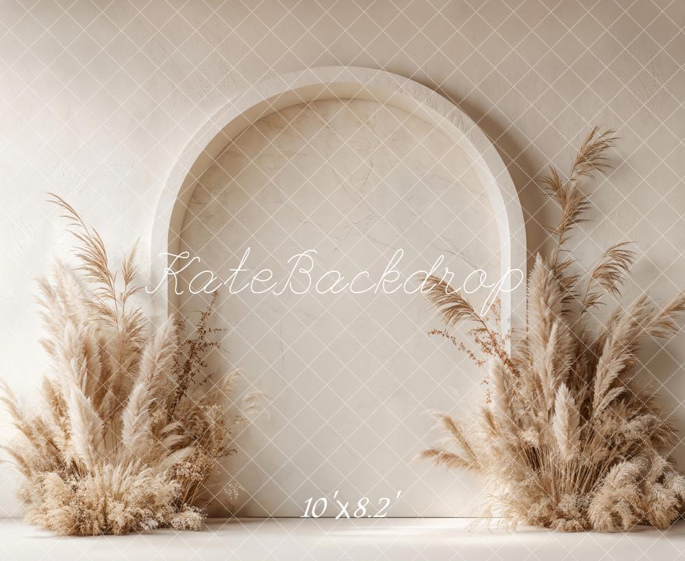 Kate Boho Arch Pampas Grass Fleece Backdrop Designed by Emetselch -UK