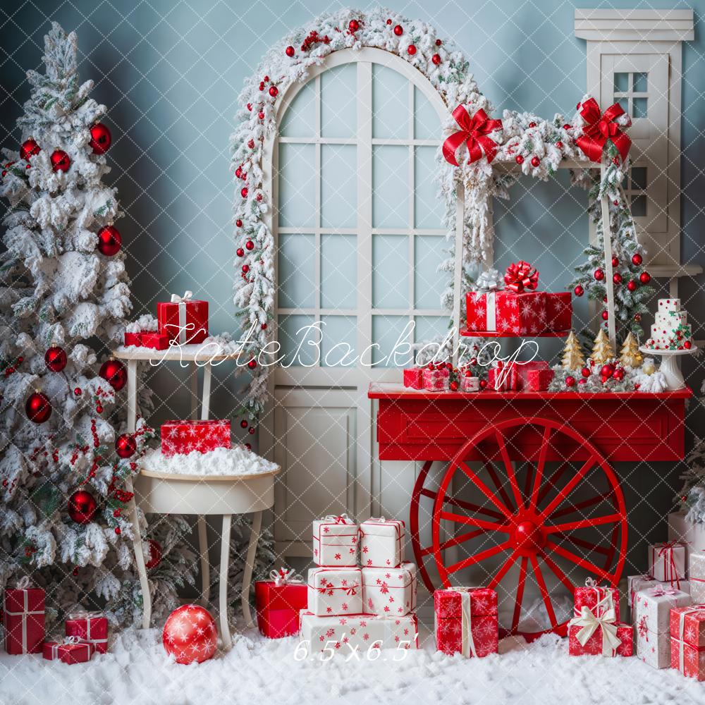Lightning Deals Kate Christmas Tree Snowy Red Gift Cart Backdrop Designed by Emetselch -UK